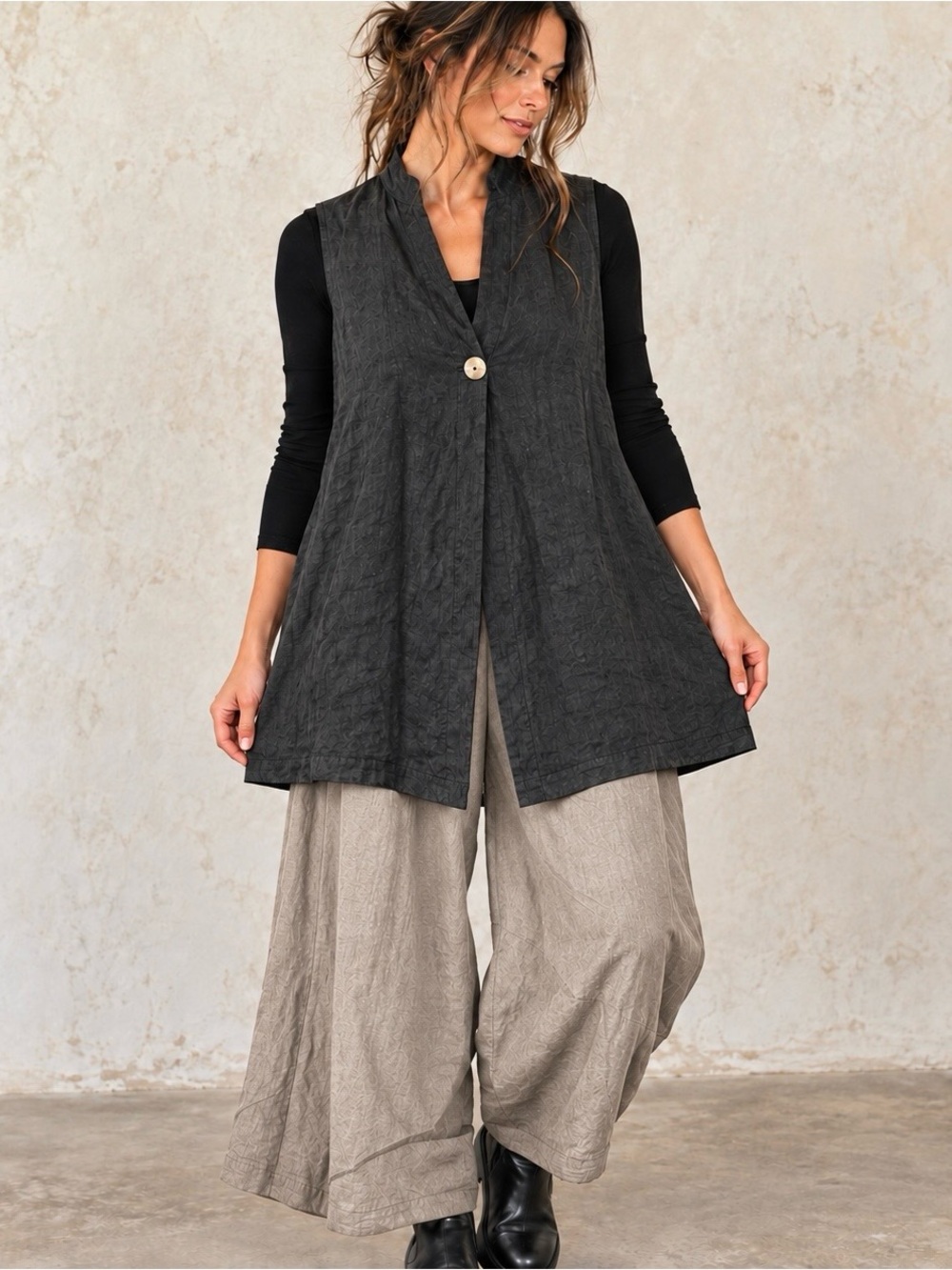Orvis 100% Linen Tunic Vest M Black A-Line Lagenlook Artsy Flowy Layering